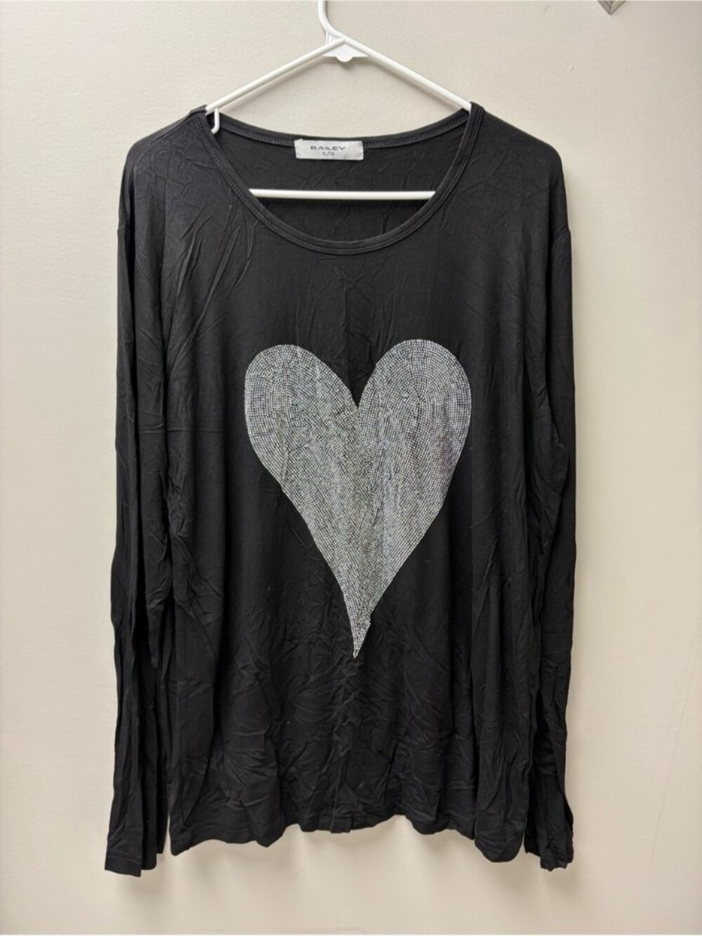 Bailey Women’s Black Long Sleeve w/ Silver Heart Top